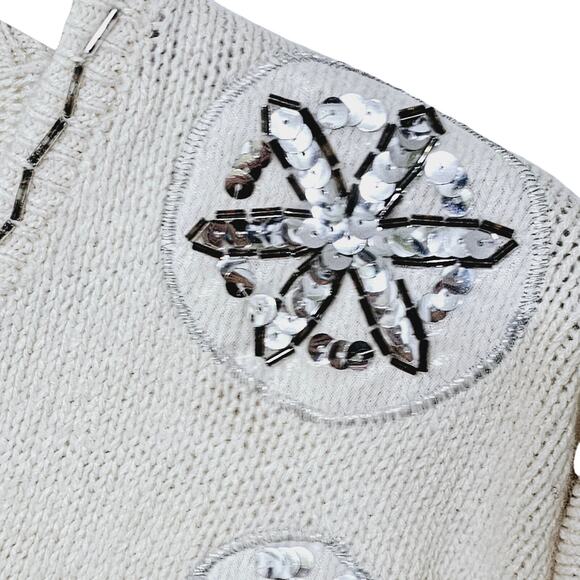Vintage Dana Scott Ivory Beaded Snowflakes Soft Silk Angora Sweater Sz L NWT - Picture 3 of 8